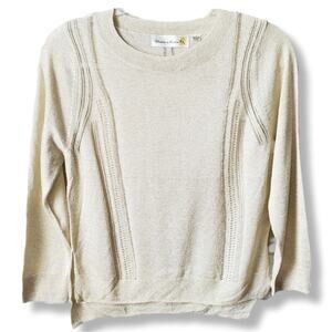 Charlie & Robin Sheer Beige Gold Sweater L Minimalist Modern Cocktail Delicate